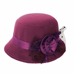 Flower Felt Bowler Solid Color