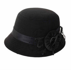 Flower Felt Bowler Solid Color