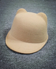 Cute Cat Ears Wool Derby Bowler Cap